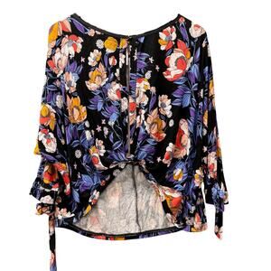 Free People Blouse Womens Small Floral Boho Keepin On Knit Top Cropped